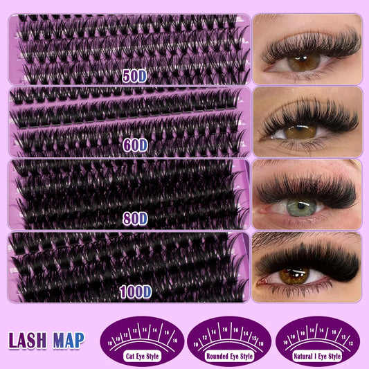 D Curl Individual Eyelash Clusters High Capacity Dense Eyelash Extension 8-16mm Suit for Different Makeup Beauty Long Lasting
