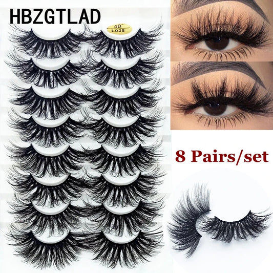 HBZGTLAD 8pairs 25mm long 3D Mink Lashes Natural Long False Eyelashes Dramatic Volume Fake Lashes Makeup Extension Eyelashes